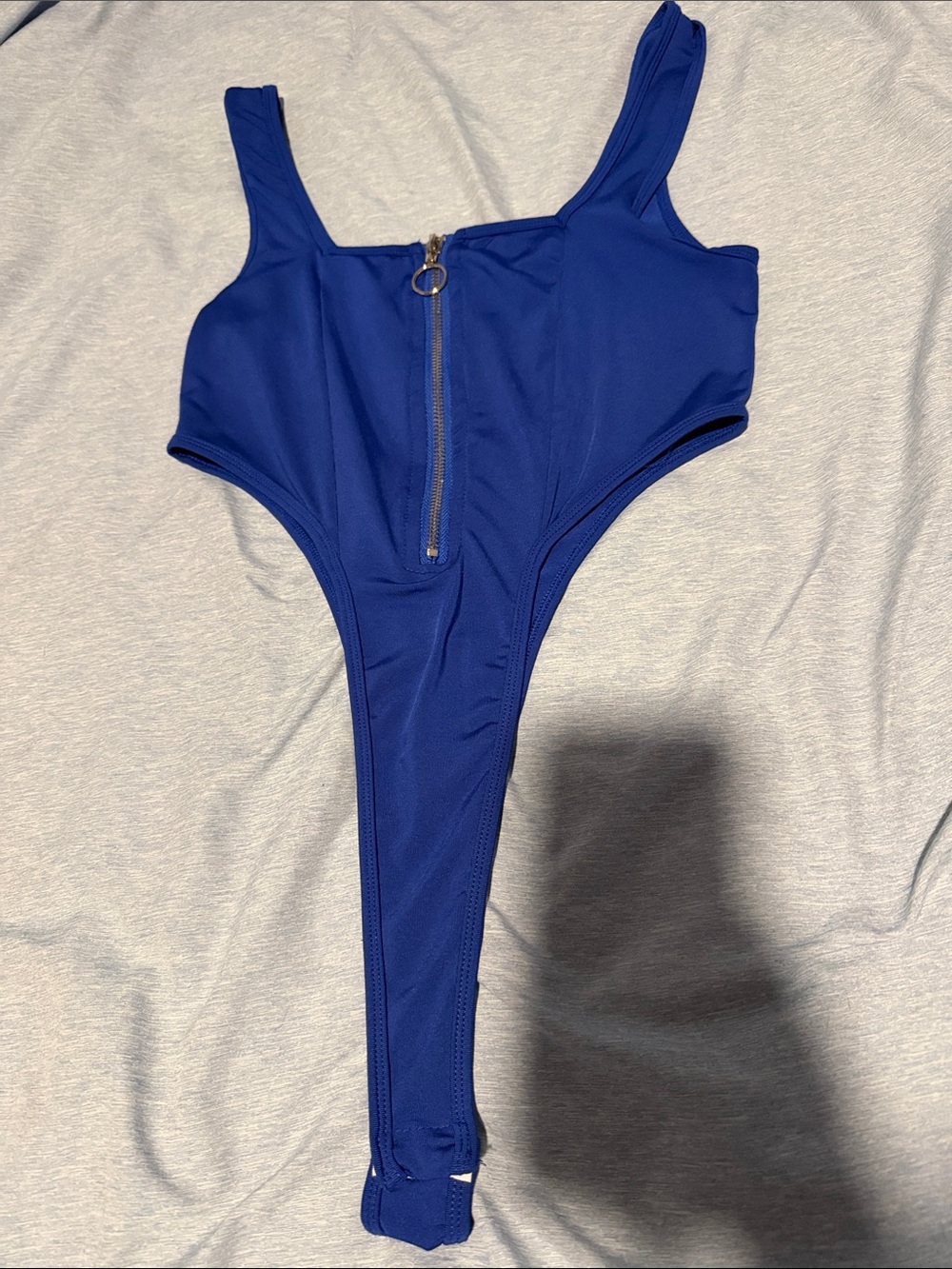 Electric Blue High-Cut One-Piece Bodysuit with Front Ring Zip